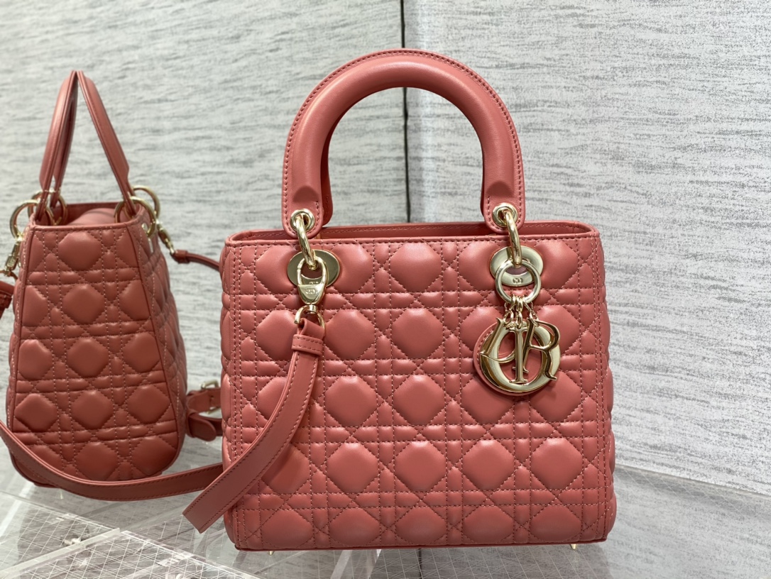 Medium Lady Dior Bag Coral Cannage Lambskin